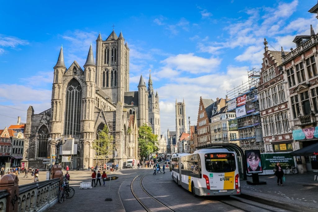 Bus and churches-Ghent Belgium